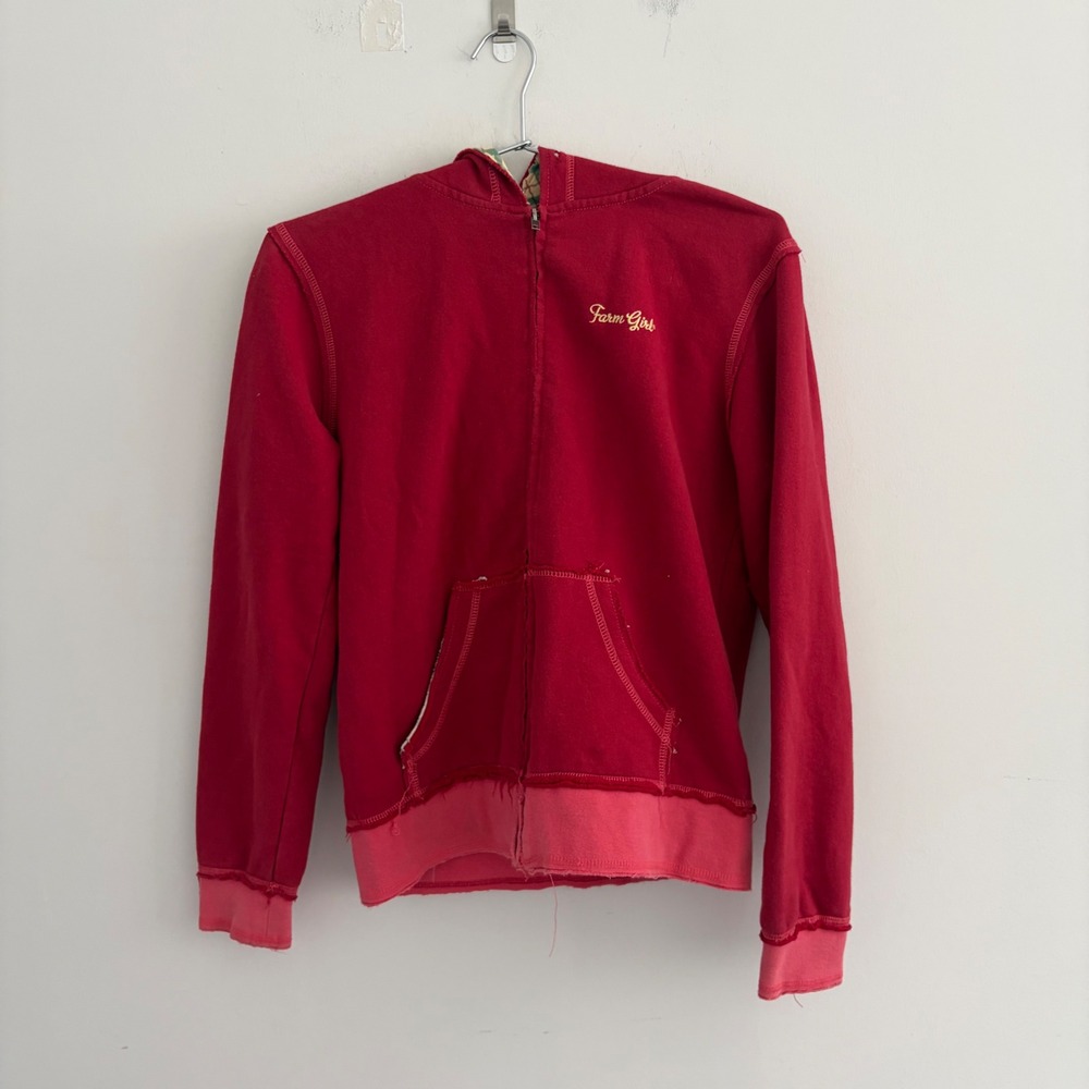 Farm Girl Authentic Brand Red Full Zip Plaid Lined Hoodie Womens Small